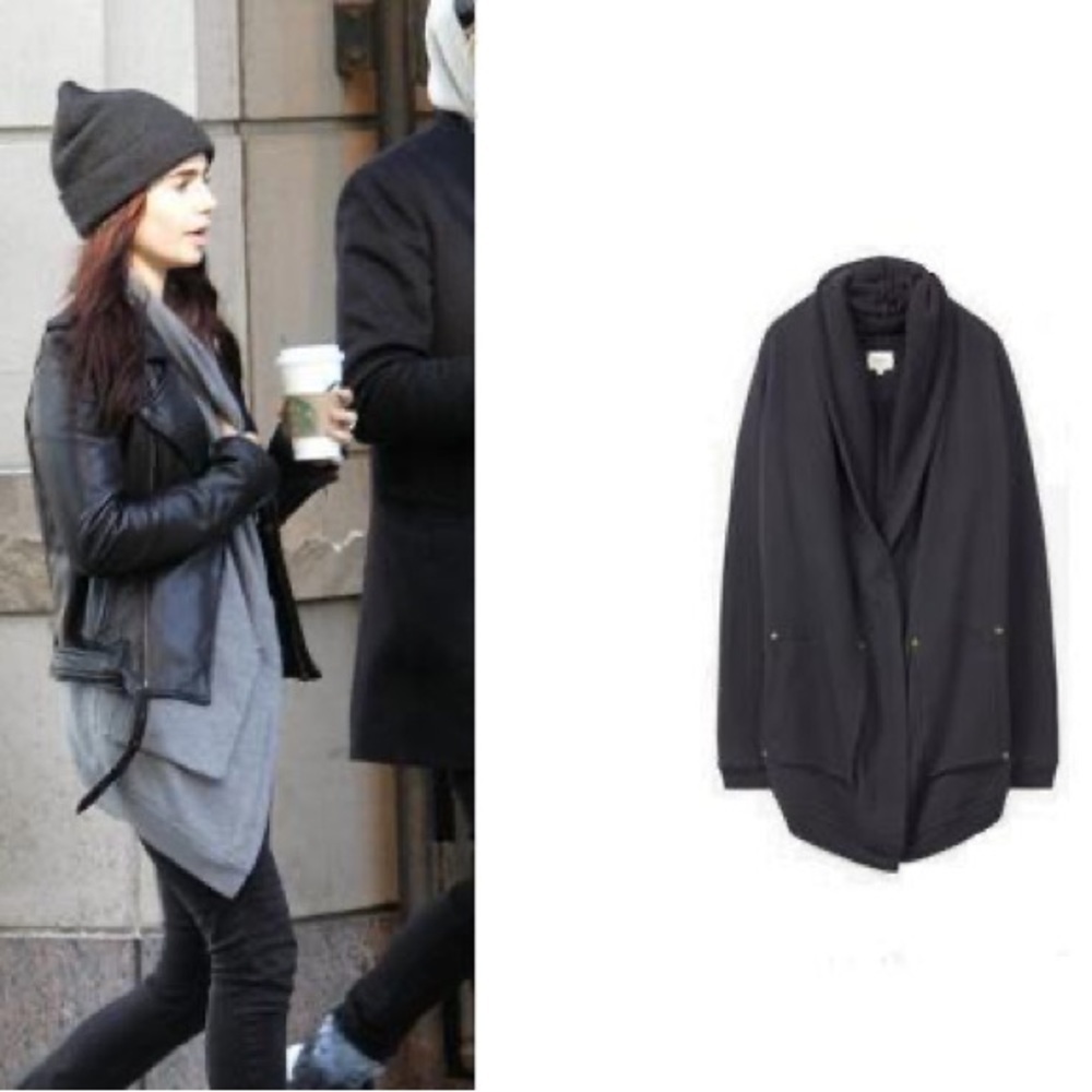 Wilfred Aritzia charcoal  grey Rousseau cocoon hooded cardigan zipper pockets